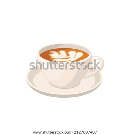 Cappuccino cup, coffee and milk mug. Vector illustration cartoon flat icon isolated on white background. Royalty-Free Stock Photo #2127807407
