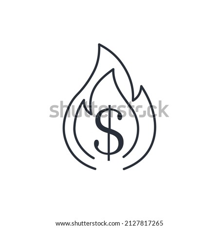 Dollar on fire. Vector linear icon isolated on white background