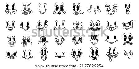 Retro 30s cartoon and comics characters faces. Traditional mascot emotions vector elements. Vintage characters creator fot trending illustration. Royalty-Free Stock Photo #2127825254