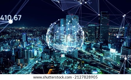 Smart city and communication network concept. 5G. IoT (Internet of Things). Cloud computing. Royalty-Free Stock Photo #2127828905