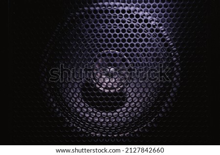 Details of speaker membrane, behind black metal grid.  Royalty-Free Stock Photo #2127842660