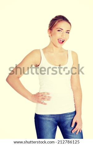 Happy teen woman. Isolated on white background.