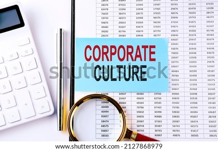 CORPORATE CULTURE text on the sticker on the chart background, business concept
