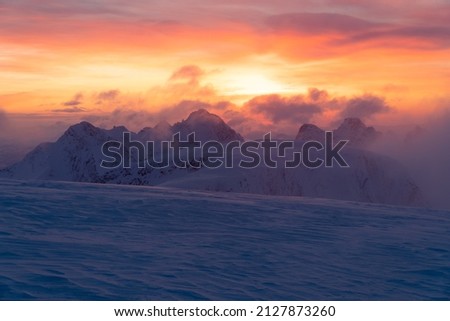 Sunset over the Lyngen Alps in Norway