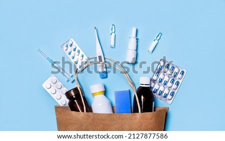 Order medicines online and delivery. Pack of medicines and pills. Online sales. medical concept Royalty-Free Stock Photo #2127877586