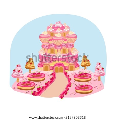 Multicolored castle candy land - fairy tale illustration 