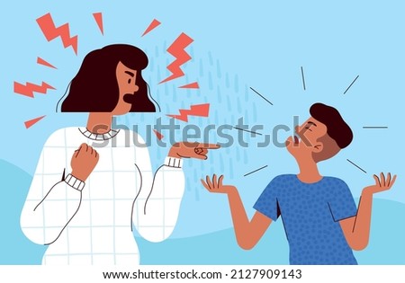 Mom and son scream at each other. Young woman is arguing with her child. The concept of problems in the family and toxic parenting or passive aggression Royalty-Free Stock Photo #2127909143