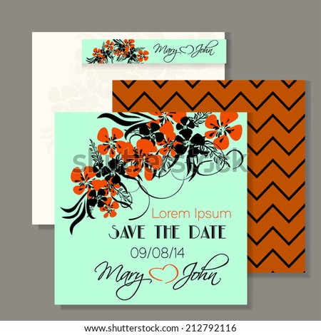Wedding invitation card with abstract floral background. Vector