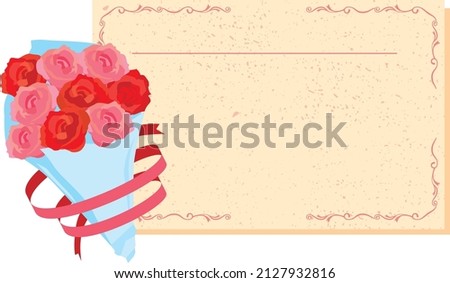 Bouquet of roses and congratulatory card