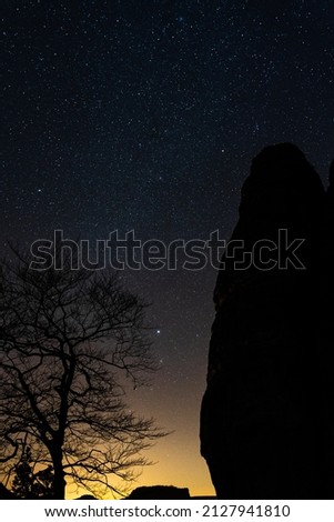Starry sky. Night sky in Saxon Switzerland.
Star photography at the Bastei. Astrophotography.