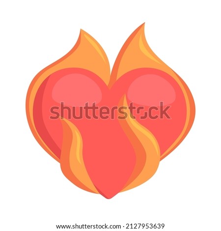 Heart On Fire Sign Emoji Icon Illustration. Romance Flame Burn Vector Symbol Emoticon Design Clip Art Sign Comic Style.