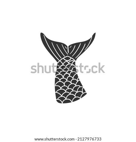 Mermaid Tale Icon Silhouette Illustration. Siren Marine Fantasy Vector Graphic Pictogram Symbol Clip Art. Doodle Sketch Black Sign.
