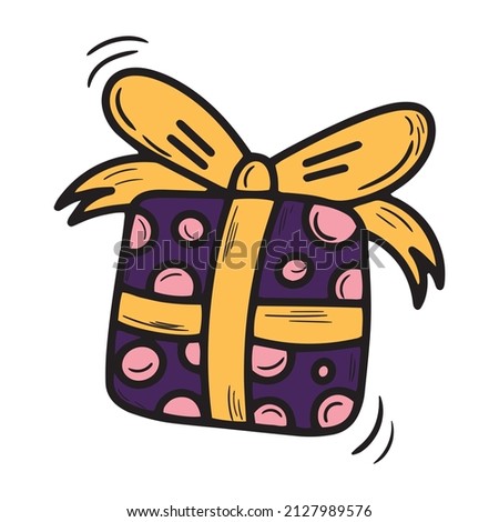 hand drawn icon with gift box hand-drawn for decorative design. White background. Doodle vector illustration.