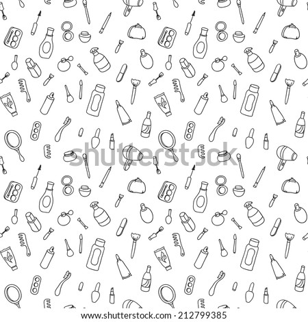 Cosmetics and beauty products icons. Vintage seamless patterns with cosmetics elements. Makeup. Vector illustration. Beautiful background.
