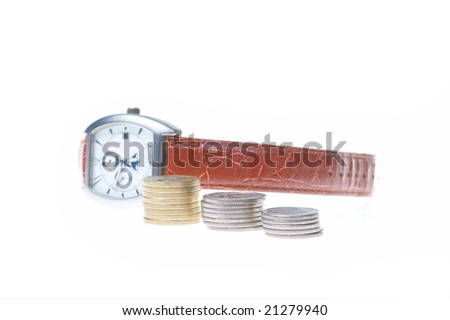 wristwatch and euro money close up