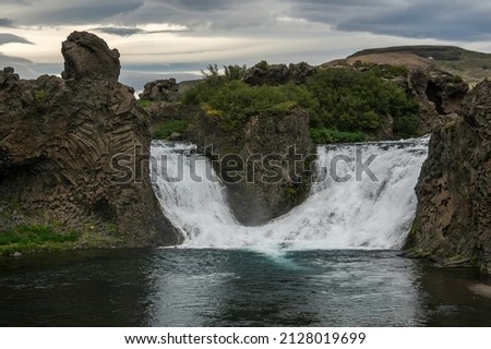 Hjálparfoss - a pair of conjoined waterfalls in South Iceland.