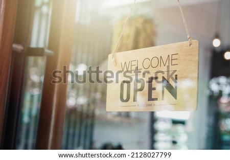 welcome wooden board ,front door cafe