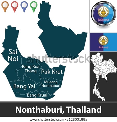 Map of Nonthaburi province with districts and location on Thai map. Vector image Royalty-Free Stock Photo #2128031885