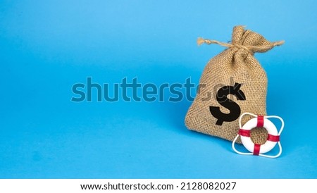 Protection lifebuoy and bag money dollar for financial.Guaranteed deposits security assets wealth. Investment security by insurance concept. Royalty-Free Stock Photo #2128082027