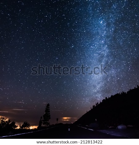 Milky Way above a road through Teide National Park at Tenerife