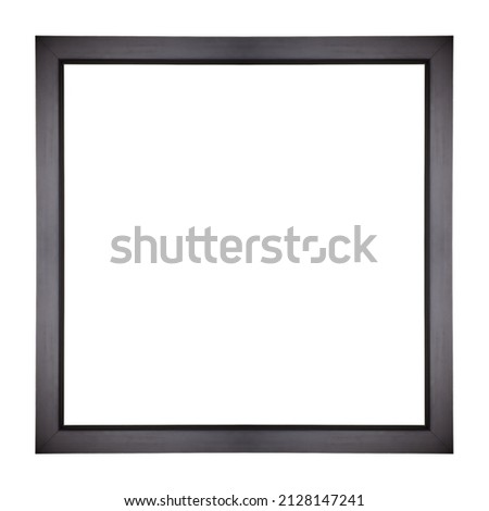Modern simple black picture or square photo frame isolated over white. Wall art photoframe or window border. Mirror holder or contemporary minimal plain wood poster.