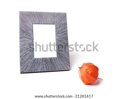 blank photo-frame with flower on white
