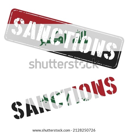 Sanctions sign in colors of national flag. Clip art set on white background. Iraq