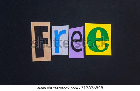The word Free in cut out magazine letters on blackboard