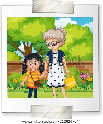 Photo of grandma and niece in cartoon style illustration