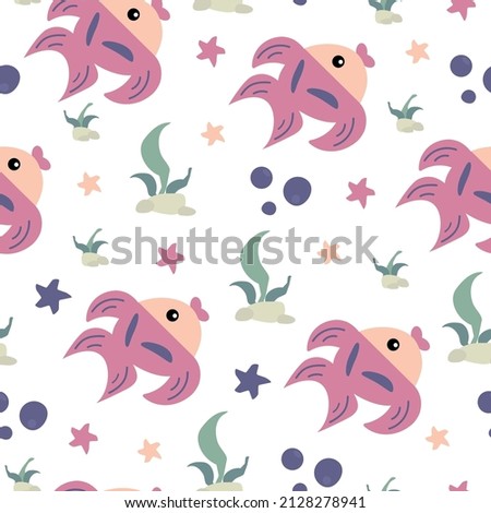 Pattern with bright fish and stars