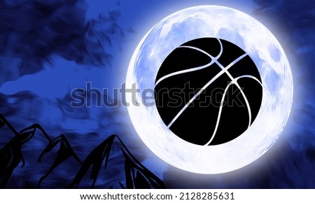 Basketball Sports ball Silhouette under full Moon at night, 3d illustration
