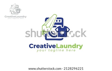Laundry pencil logo design. vector