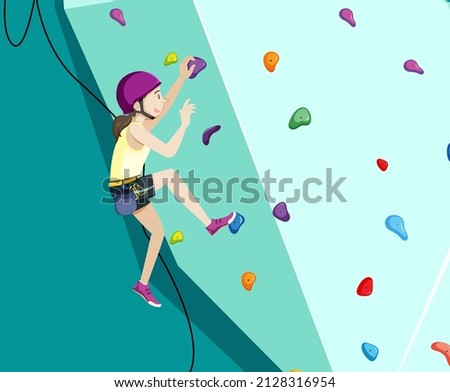 Woman doing rock climbing on the wall illustration