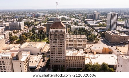 Aerial view of downtown Fresno, California, USA. Royalty-Free Stock Photo #2128320686