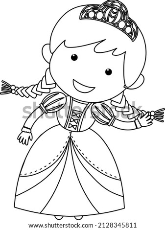 Cute princess cartoon character coloring illustration