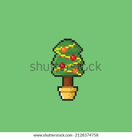 Christmas tree in the pot with pixel style