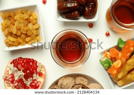 Concept of Ramadan Kareem food, top view