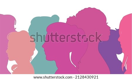 Profiles of women of different ages in various colors. Symbolizes the right and power of women. Vector.
