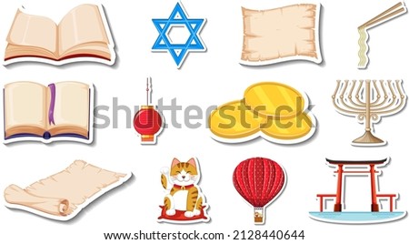 Set of different traditional objects illustration