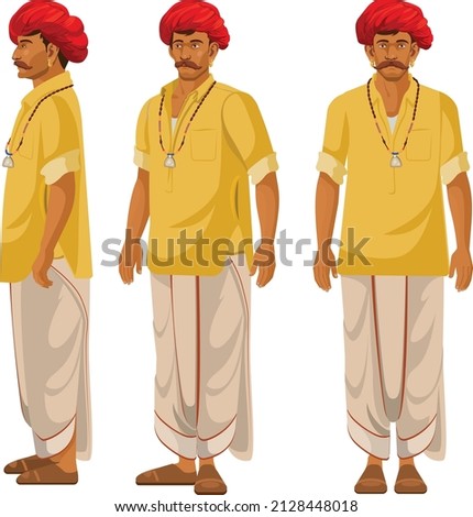 Indian village man turnaround illustration for animation and your all designs Royalty-Free Stock Photo #2128448018