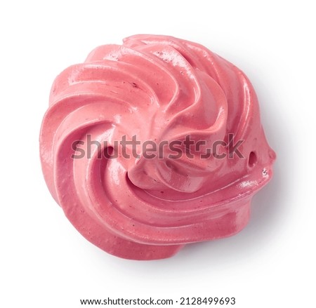 pink whipped cream swirl isolated on white background, top view