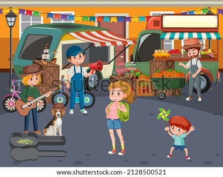 People at the flea market illustration