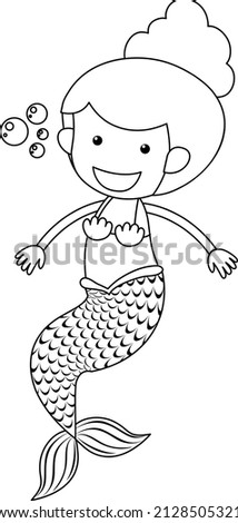 A mermaid doodle outline for colouring illustration