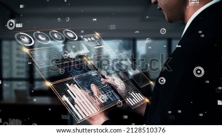 Conceptual business dashboard for financial data analysis . 3D render computer graphic .