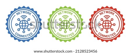 Network connected icon on badge design. Global network symbol.
