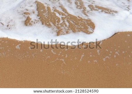 Beautiful waves foam and roll onto the shore. Marine picture, sea sandy beach. Foam on the sand.
Desktop design. Wallpaper design for website