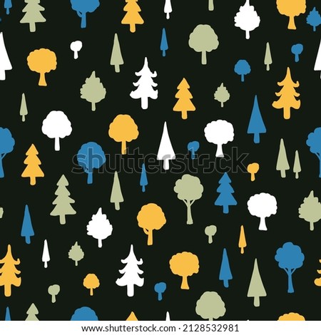 Colorful Forest Abstract Trees Vector Graphic Seamless Pattern can be use for background and apparel design