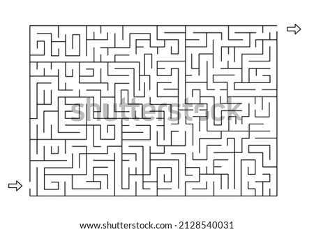 Rectangle labyrinth with entry and exit. Line maze game. Hard -Medium complexity. Kids maze puzzle, vector illustration Royalty-Free Stock Photo #2128540031