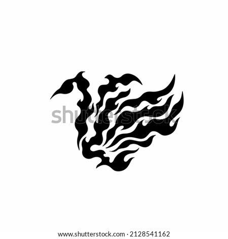 Flaming Swan on Fire Symbol Logo on White Background. Tribal Stencil Tattoo Design Concept. Flat Vector Illustration.