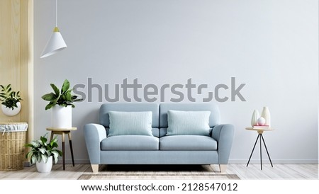 White wall living room have sofa and decoration,3d rendering Royalty-Free Stock Photo #2128547012